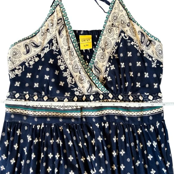 Devi Maxi Dress, Spaghetti Strap Navy Blue Long Boho Rayon Dress, Small / Medium - Picture 4 of 6